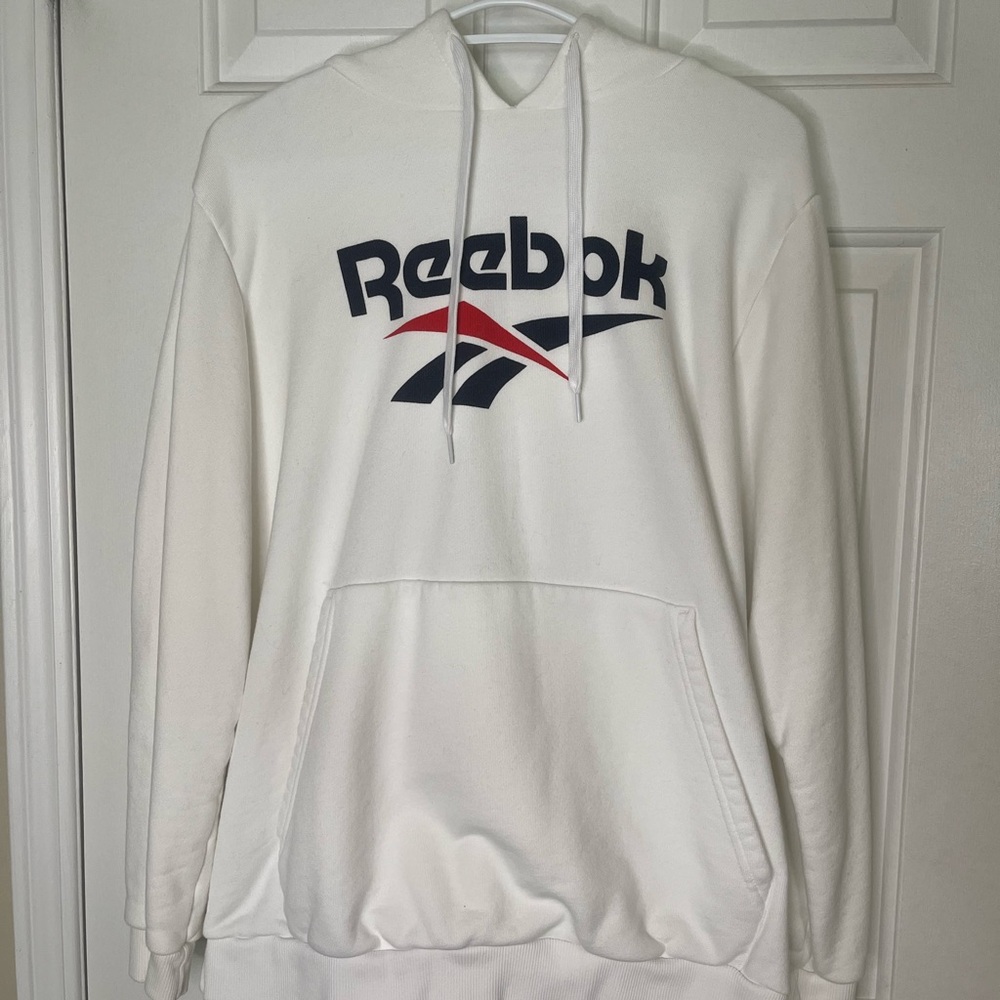 Reebok White Hoodie with Black and Red Logo